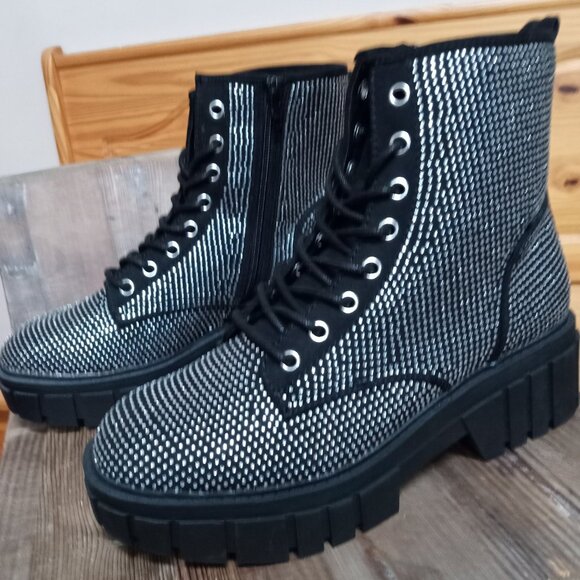 Madden NYC Women's Size 7.5 Chunky Lug Combat Boots with Rhinestone - Picture 1 of 16